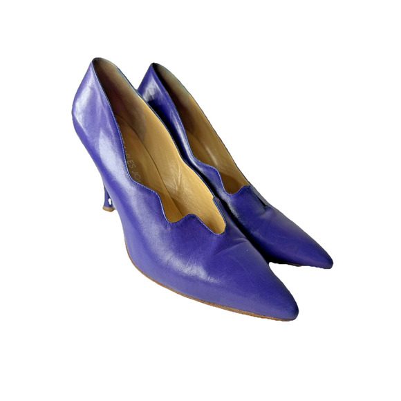 Vtg Charles Jourdan US 8 EU 38 Purple Pumps Leather Heels 80s New Years Eve Glam - Picture 1 of 12